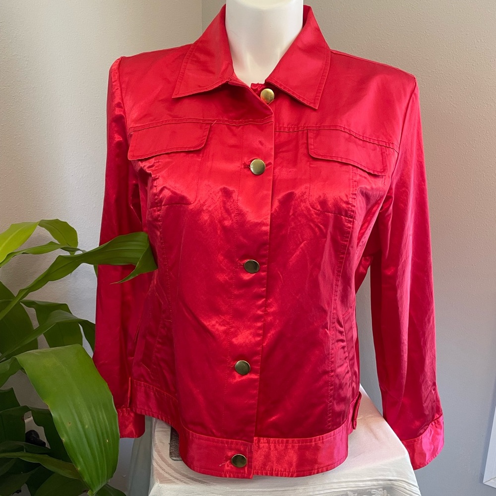 Chico’s sporty satin red long sleeve jacket size 3 - Picture 4 of 16